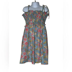 Room Seven girls blue smocked floral dress tie shoulder sz 6 116